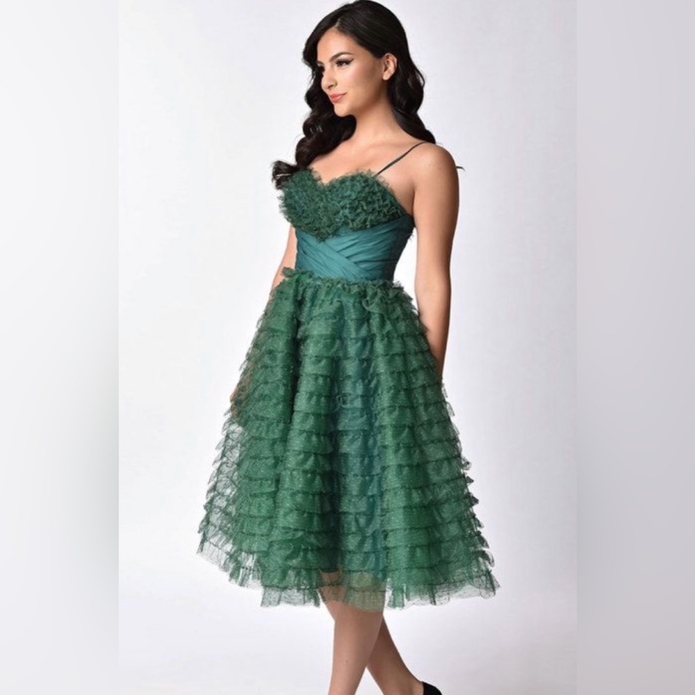 Unique Vintage Green Midi tulle cupcake dress